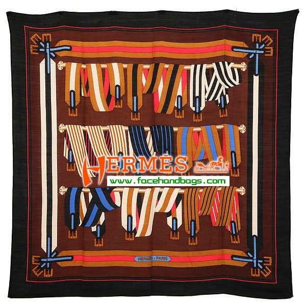 Hermes Cashmere Square Scarf HECASS 140 x 140 Brown Black